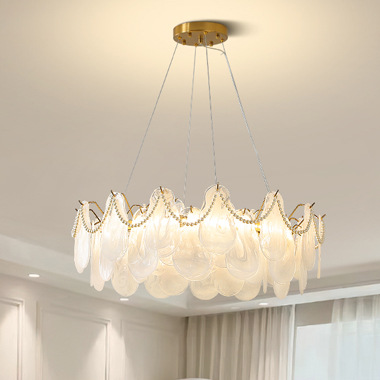 French crystal chandelier light luxury warm romantic art pearl shell lamp creative glass cloud LED chandelier
