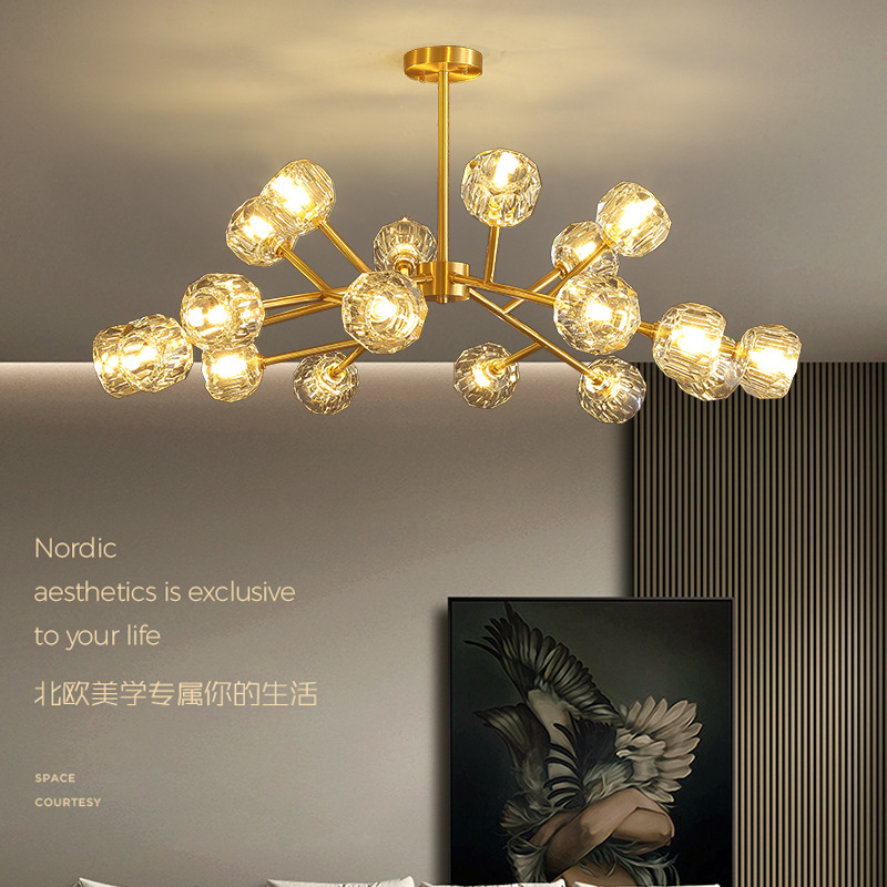 All copper crystal living room chandelier modern light luxury bedroom lamp Internet celebrity restaurant home branch magic bean molecule lamp