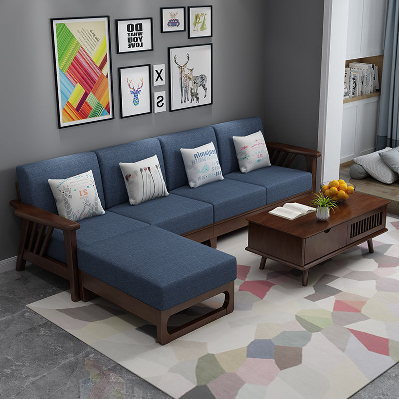 Nordic solid wood sofa small apartment new Chinese style lazy fabric comfortable modern minimalist living room furniture combination set