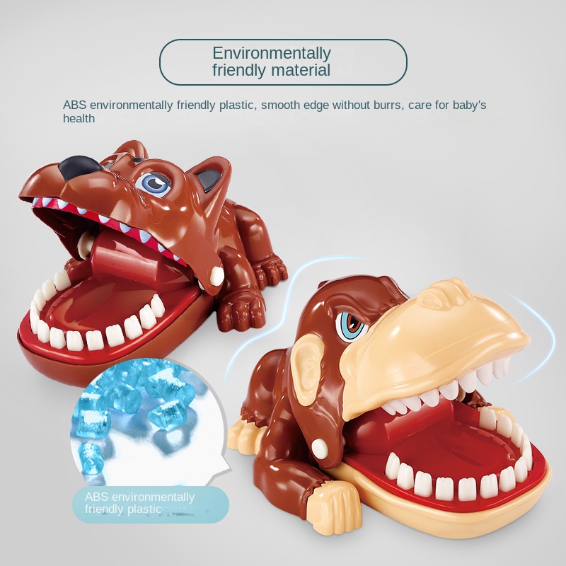 Tricky toys, finger biting, big mouth, crocodile, shark, vicious dog pulling teeth, spoofing pirates, bucket and sword parent-child interaction