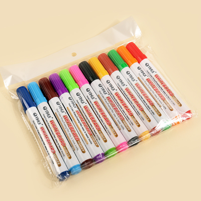 Large-capacity 12-color water-based pen erasable whiteboard pen office writing board thick head message marker pen wholesale