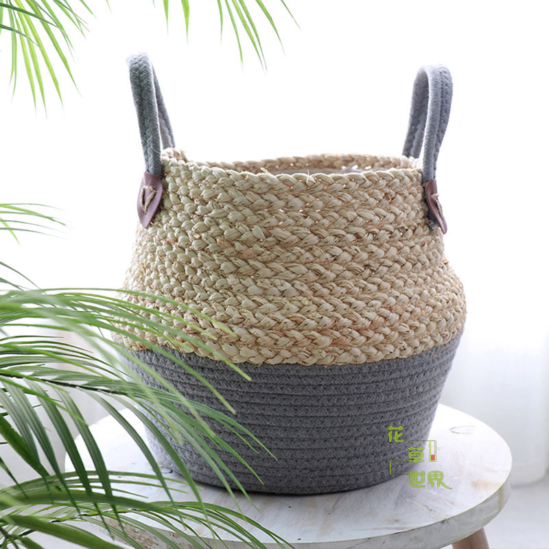 Nordic straw woven rattan decorative flower pot woven flower basket home decoration living room idyllic floor-to-ceiling large flower pot gardening