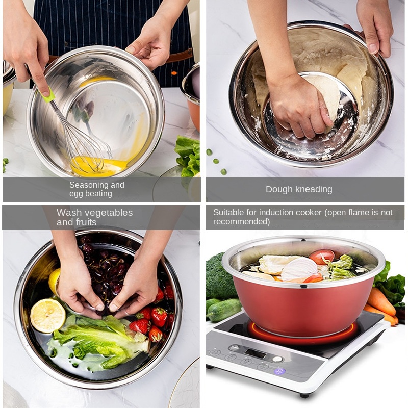 Colored stainless steel basin thickened household seasoning tank washing basin egg-beating basin cooking basin and wash basin color basin wholesale