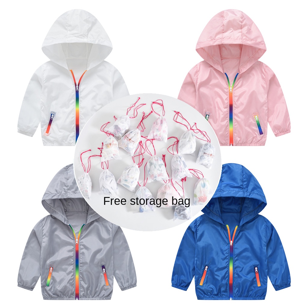 Summer new children’s clothing children’s sun protection clothing jacket boys and girls skin clothing rainbow hooded sun protection clothing air-conditioning shirt