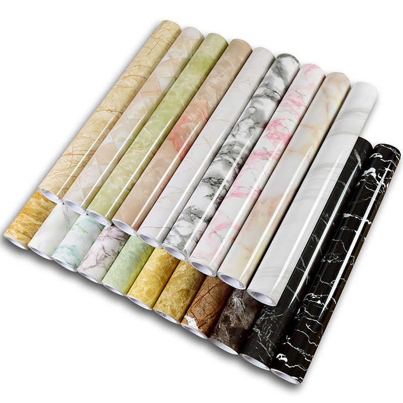 Cross-border manufacturers wholesale self-adhesive imitation marble stickers waterproof, oil-proof and high temperature resistant kitchen furniture