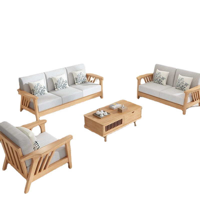 Nordic solid wood sofa small apartment new Chinese style lazy fabric comfortable modern minimalist living room furniture combination set