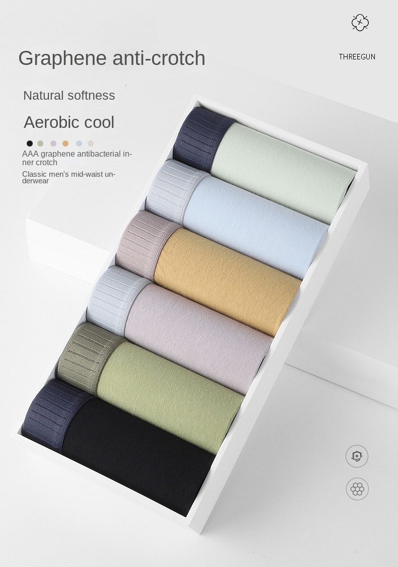Men’s Pure Cotton Boxer Briefs Breathable and Comfortable Graphene Antibacterial