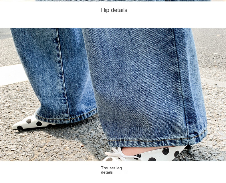 Baggy wide-leg denim pants vintage do old high-waisted slimming straight mop pants women