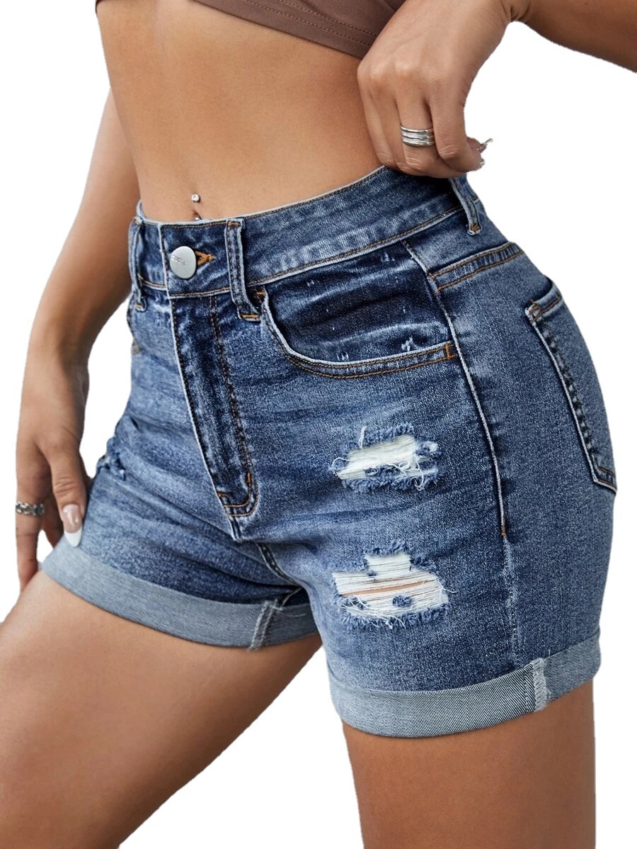 European women’s stretch jeans ripped denim shorts