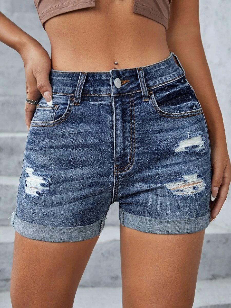 European women’s stretch jeans ripped denim shorts
