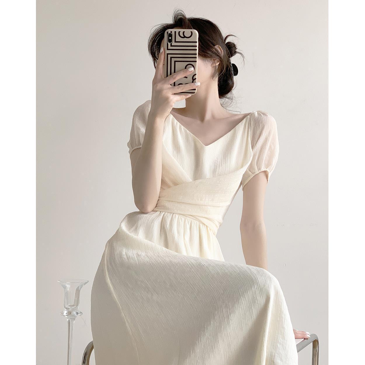 French dress niche design V-neck retro gentle wind first love dress