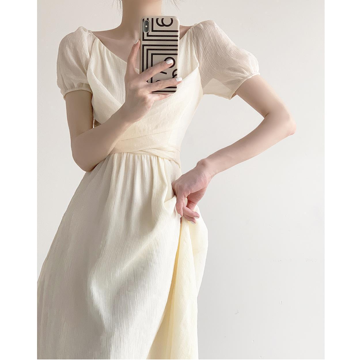 French dress niche design V-neck retro gentle wind first love dress