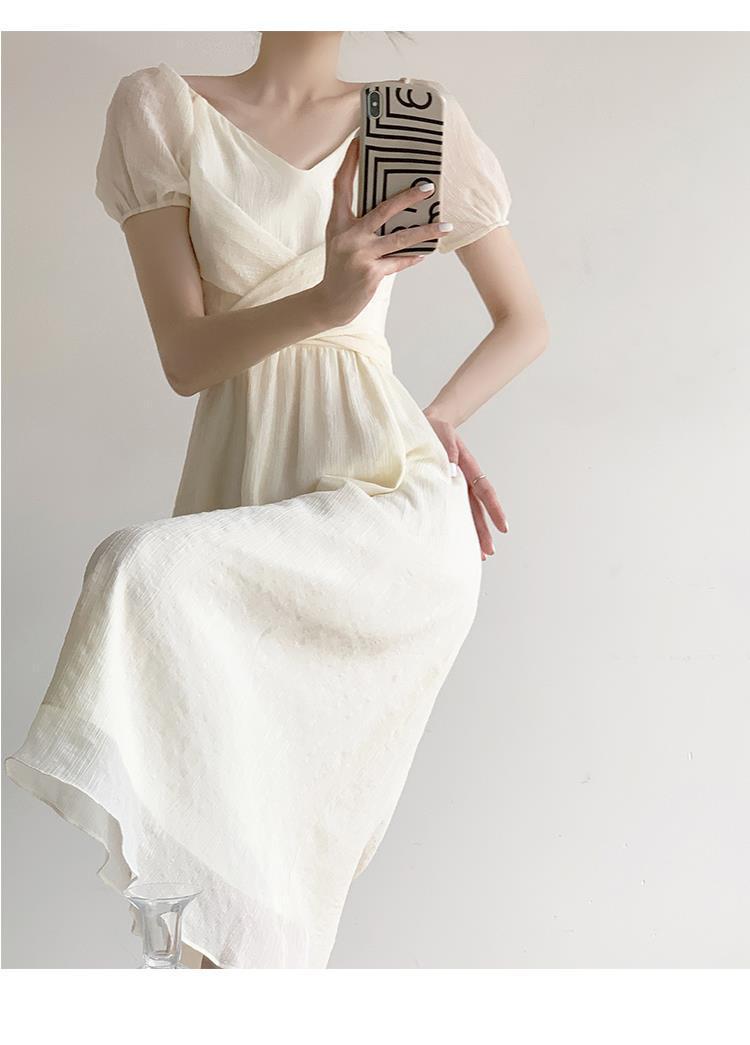 French dress niche design V-neck retro gentle wind first love dress