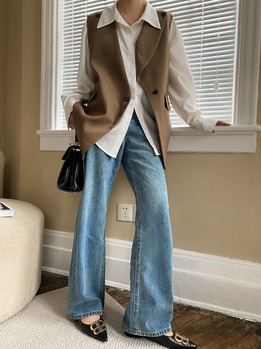 French straight leg wide-leg jeans