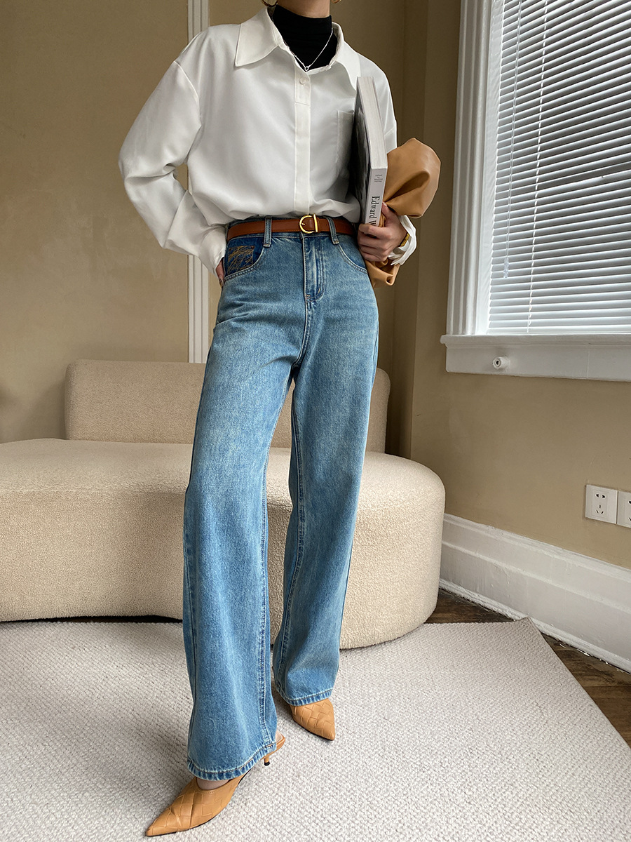 French straight leg wide-leg jeans
