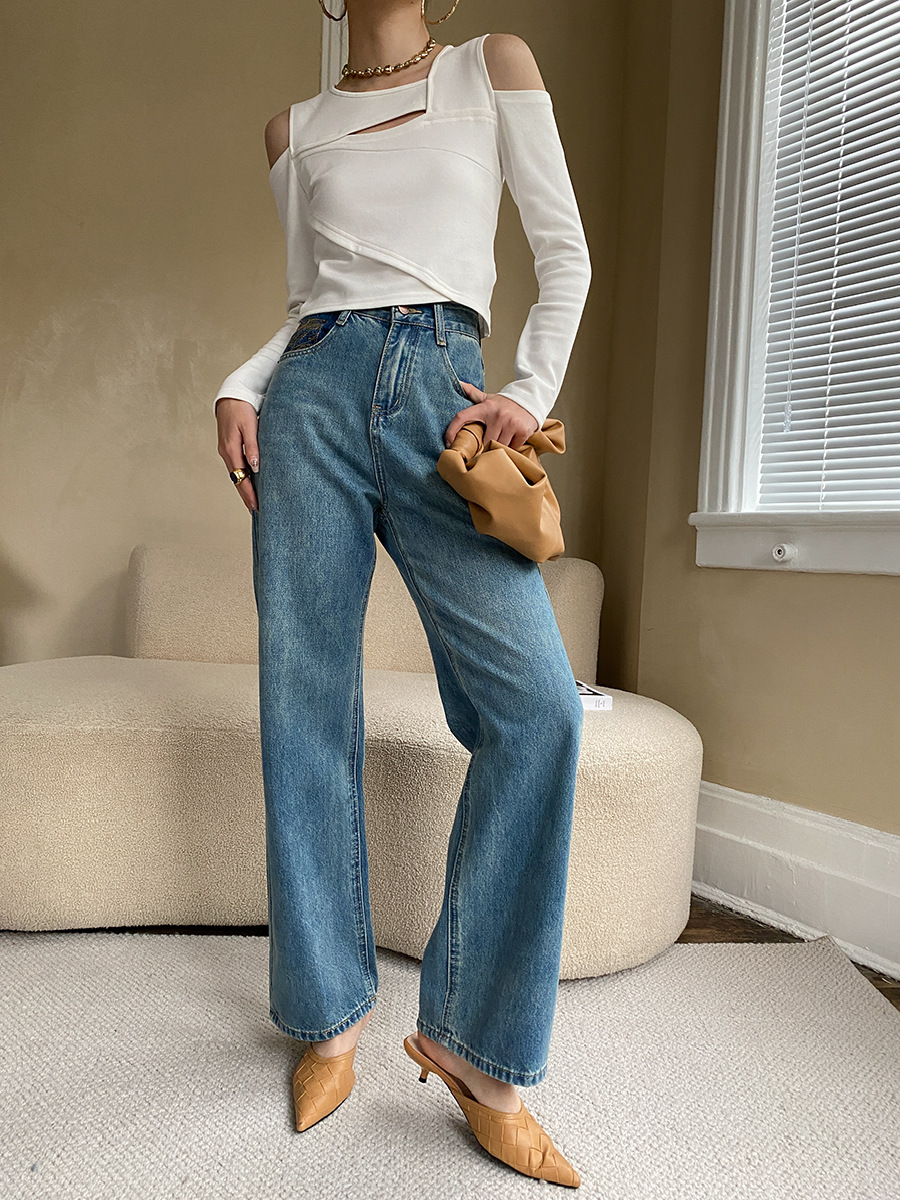 French straight leg wide-leg jeans