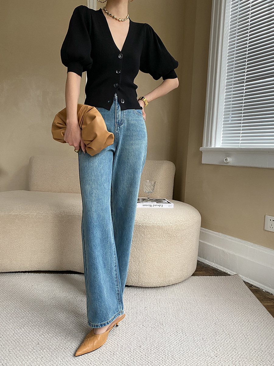 French straight leg wide-leg jeans