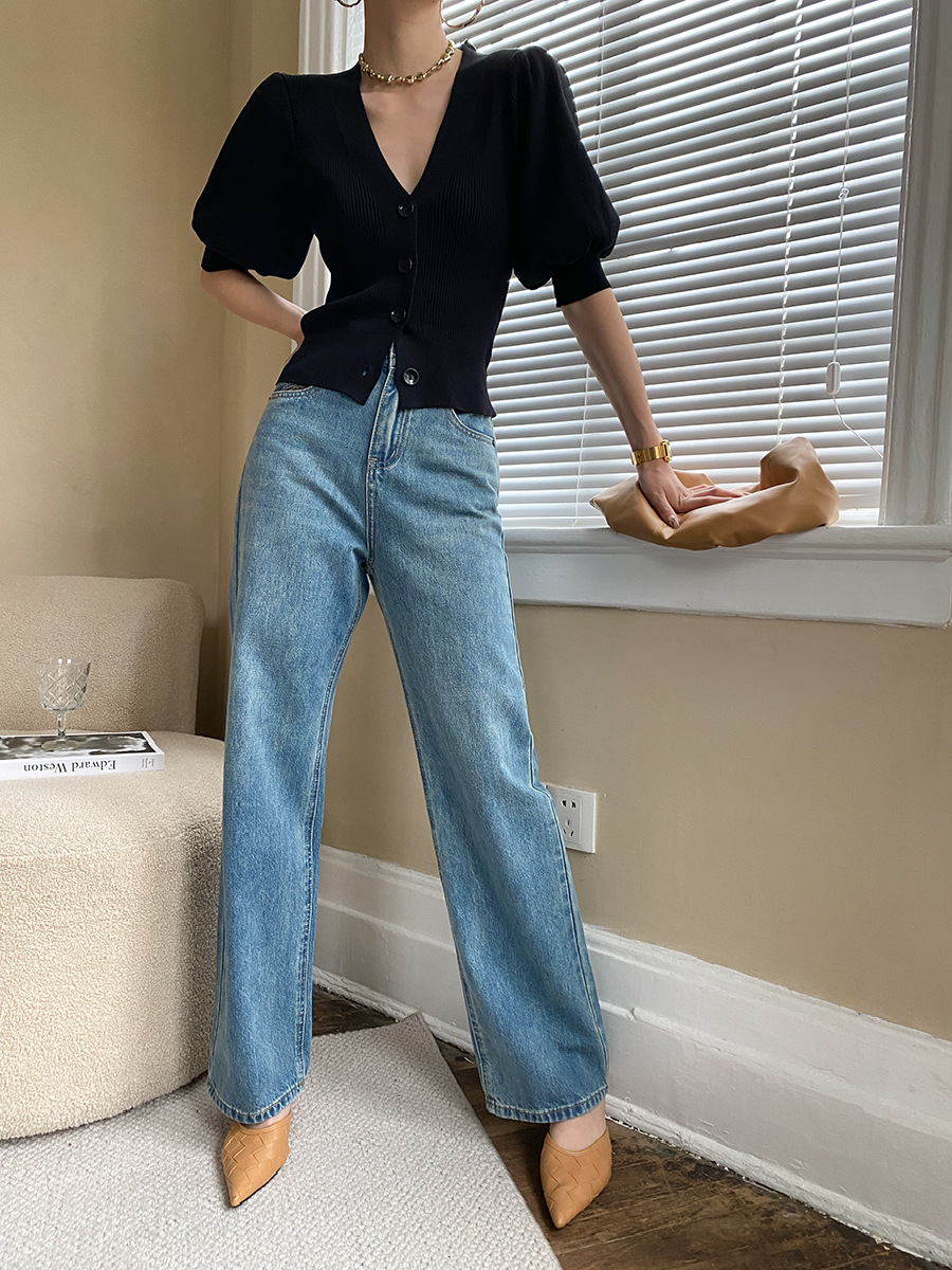 French straight leg wide-leg jeans