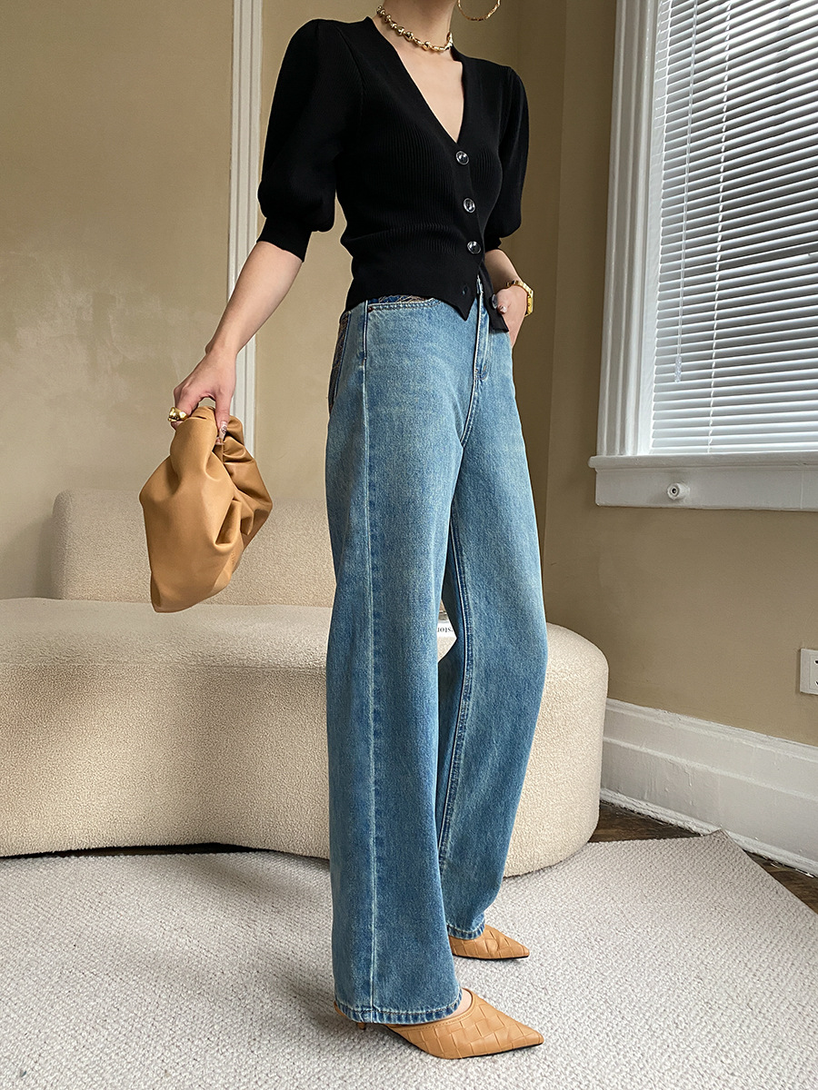 French straight leg wide-leg jeans