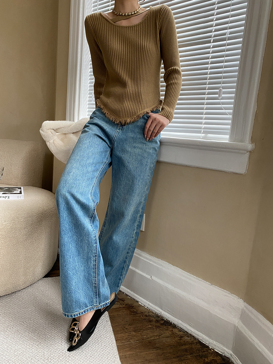 French straight leg wide-leg jeans