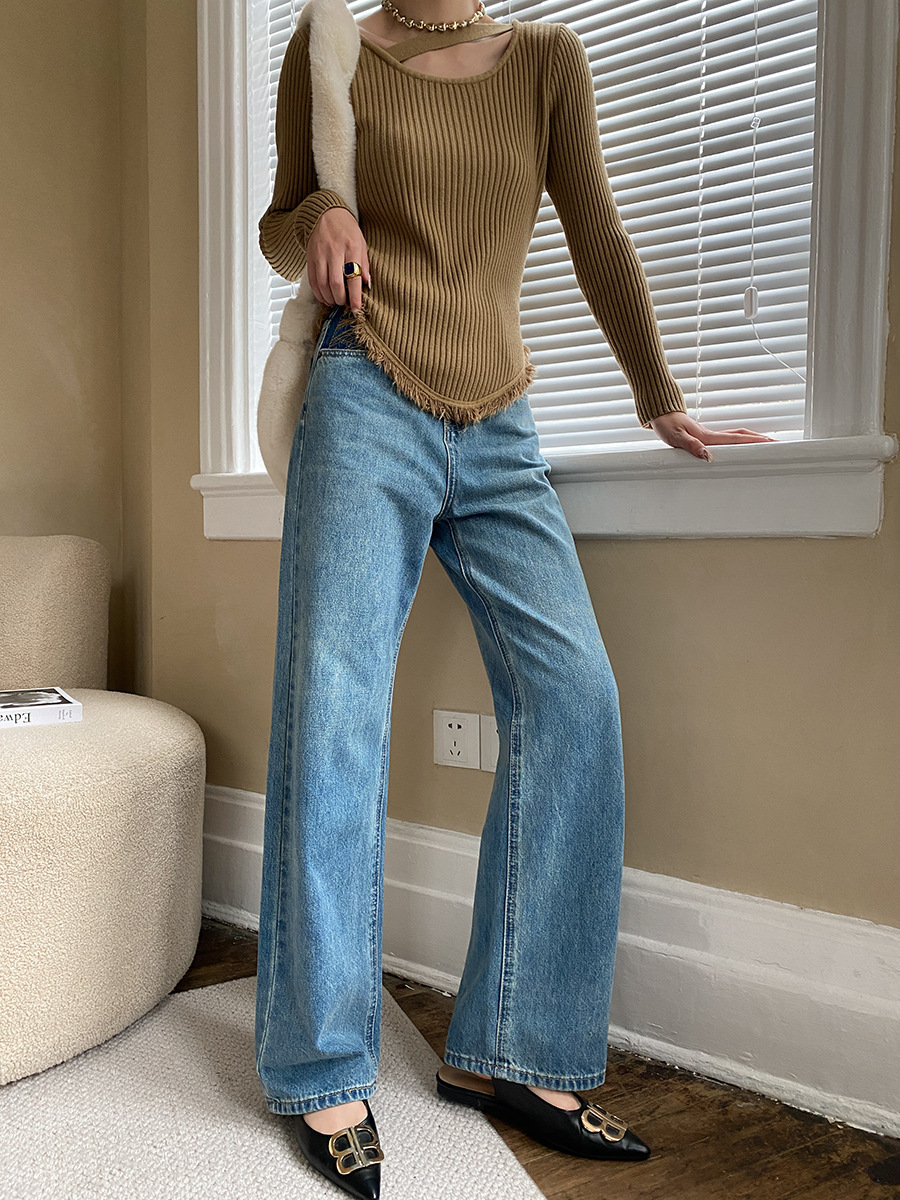 French straight leg wide-leg jeans