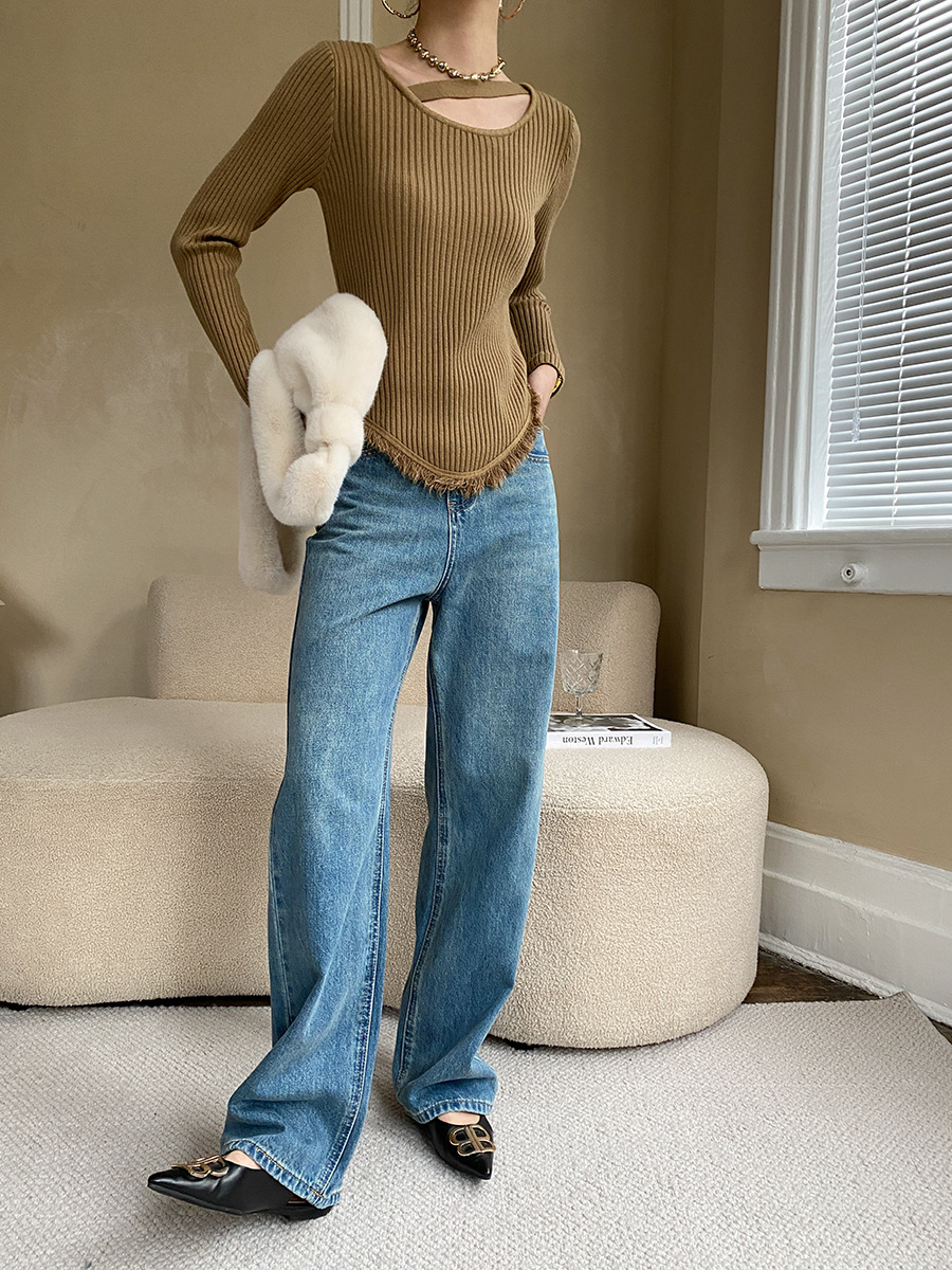 French straight leg wide-leg jeans