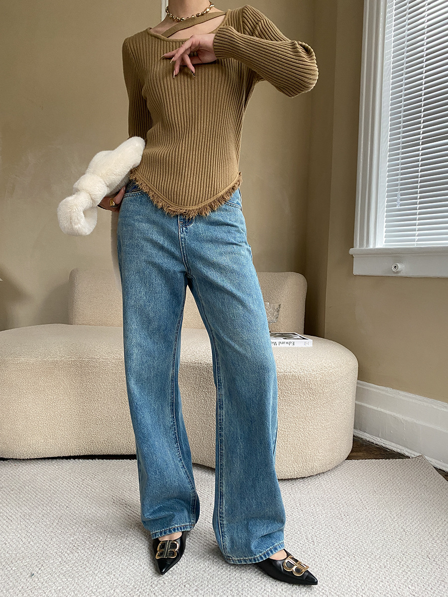 French straight leg wide-leg jeans