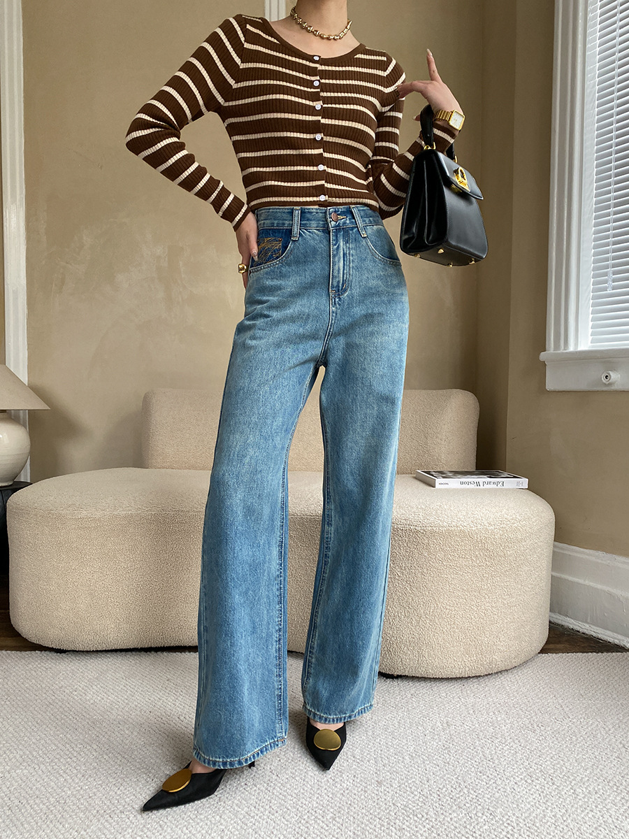 French straight leg wide-leg jeans