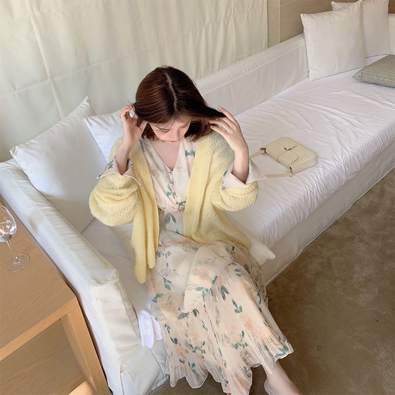 Gentle fresh age reduction floral dress two sets