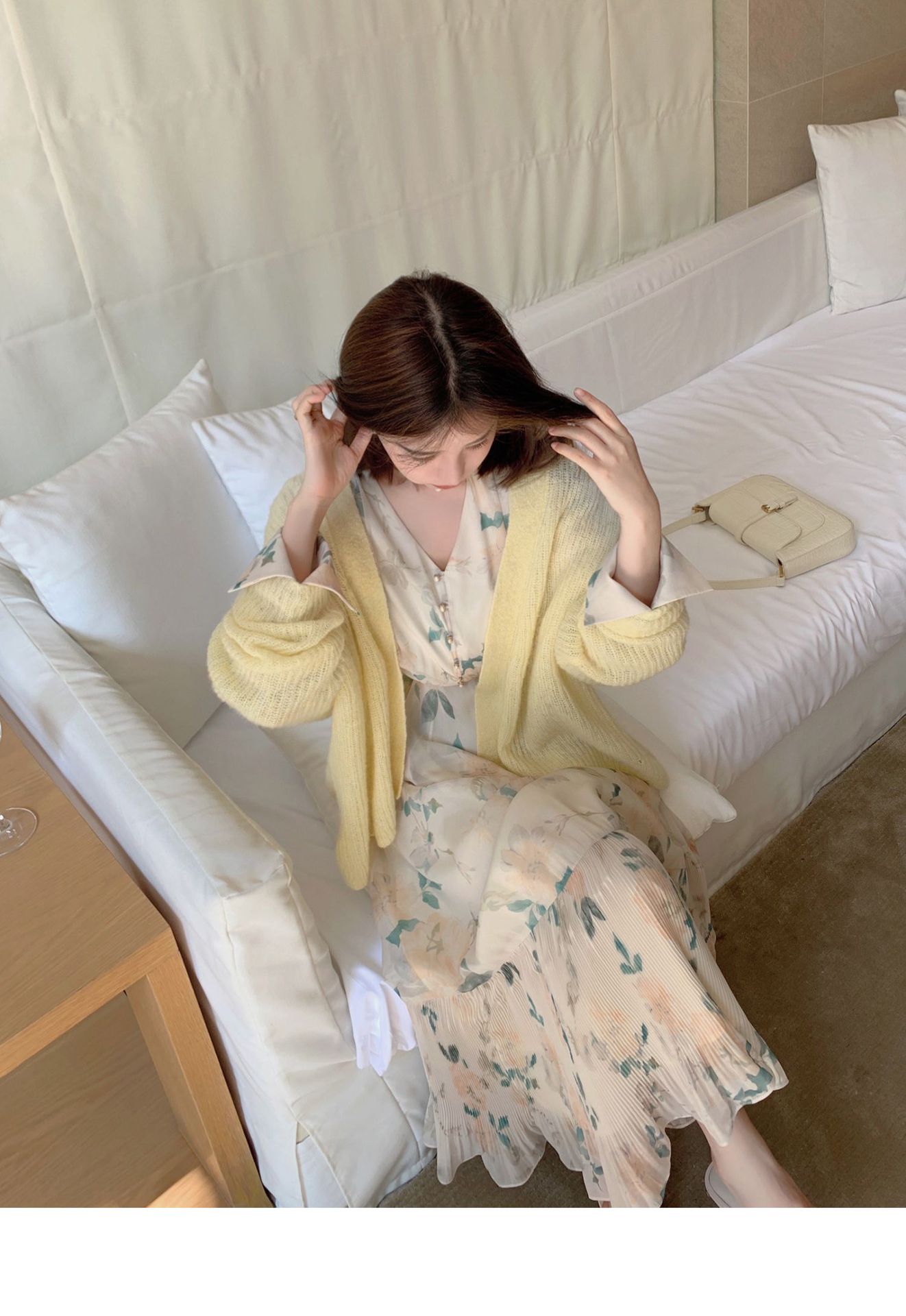 Gentle fresh age reduction floral dress two sets