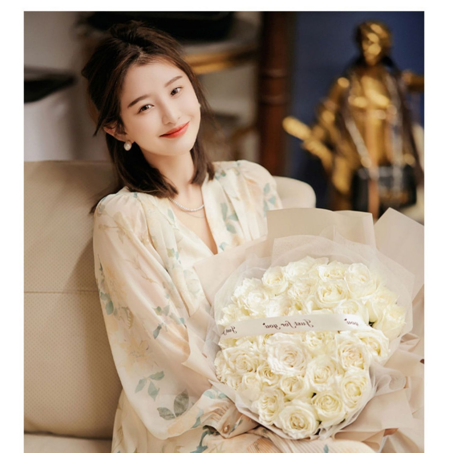 Gentle fresh age reduction floral dress two sets