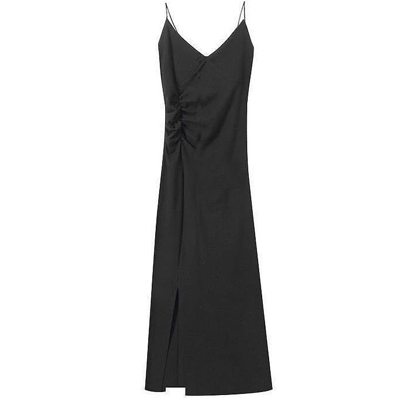 Halter dress female platycodon French slim slit inside with a little black skirt base