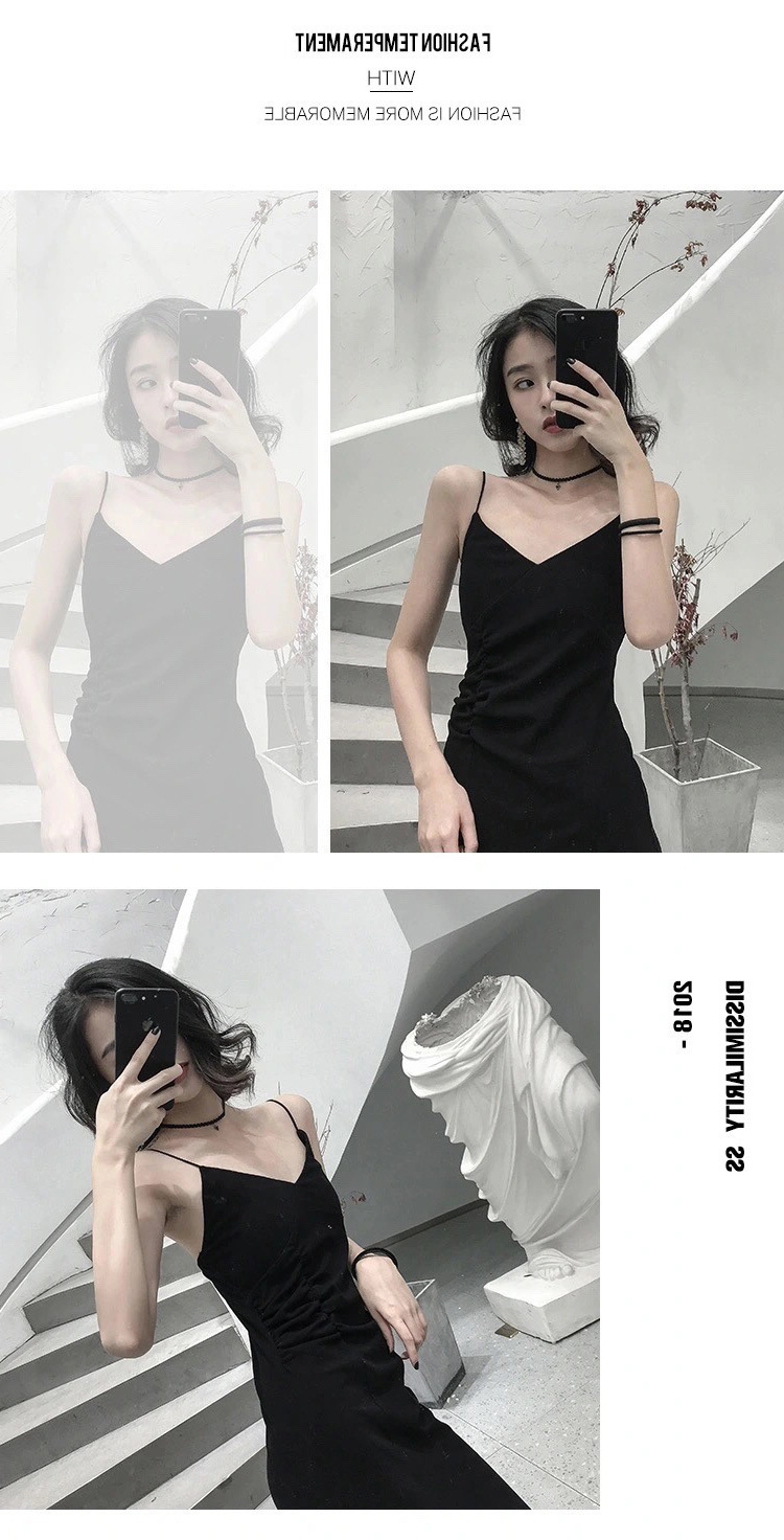 Halter dress female platycodon French slim slit inside with a little black skirt base