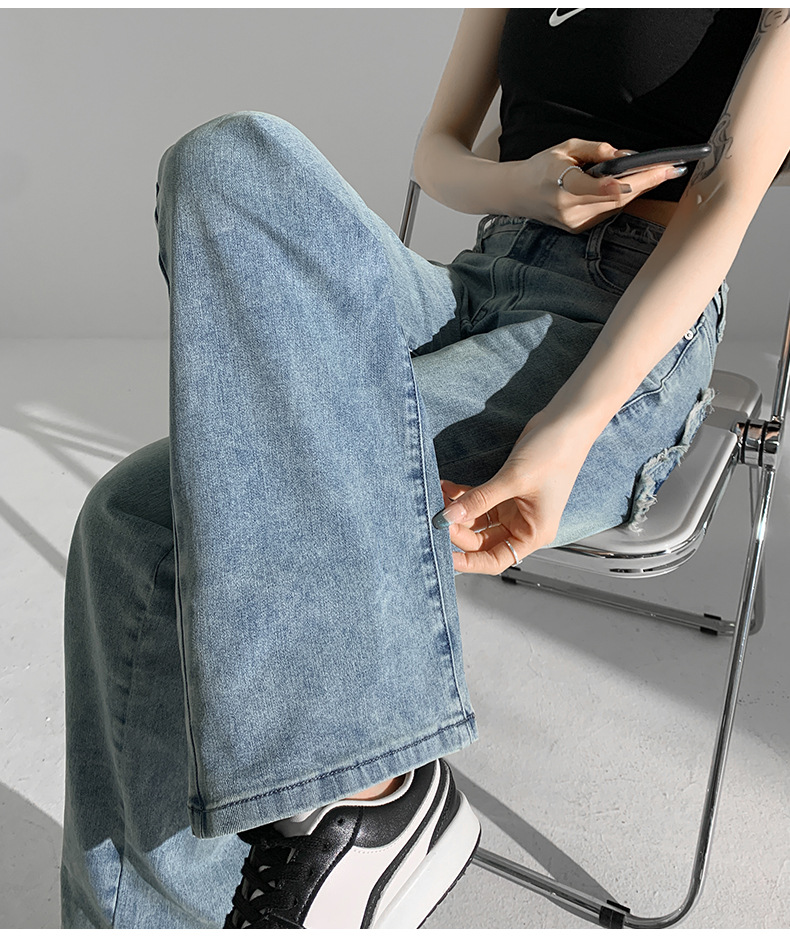 High-waisted jeans summer simple wide-leg pants for women