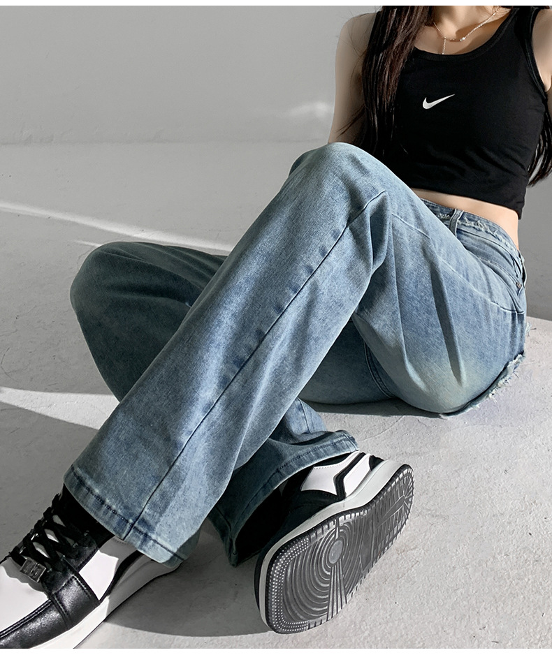 High-waisted jeans summer simple wide-leg pants for women