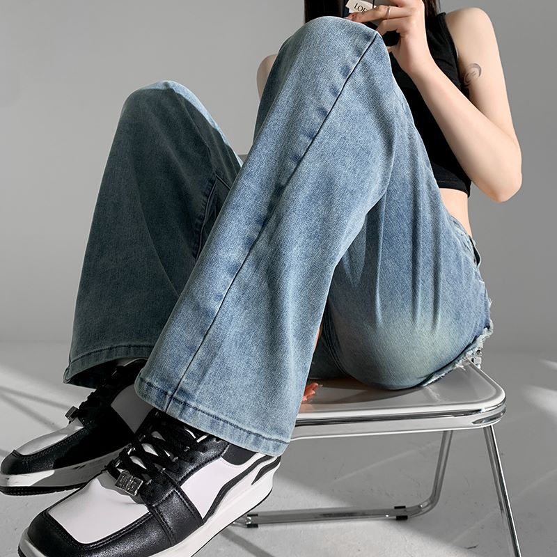 High-waisted jeans summer simple wide-leg pants for women