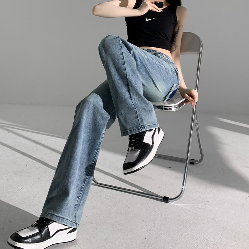 High-waisted jeans summer simple wide-leg pants for women