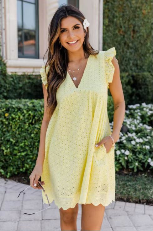 Lace jacquard cutout V-neck dress