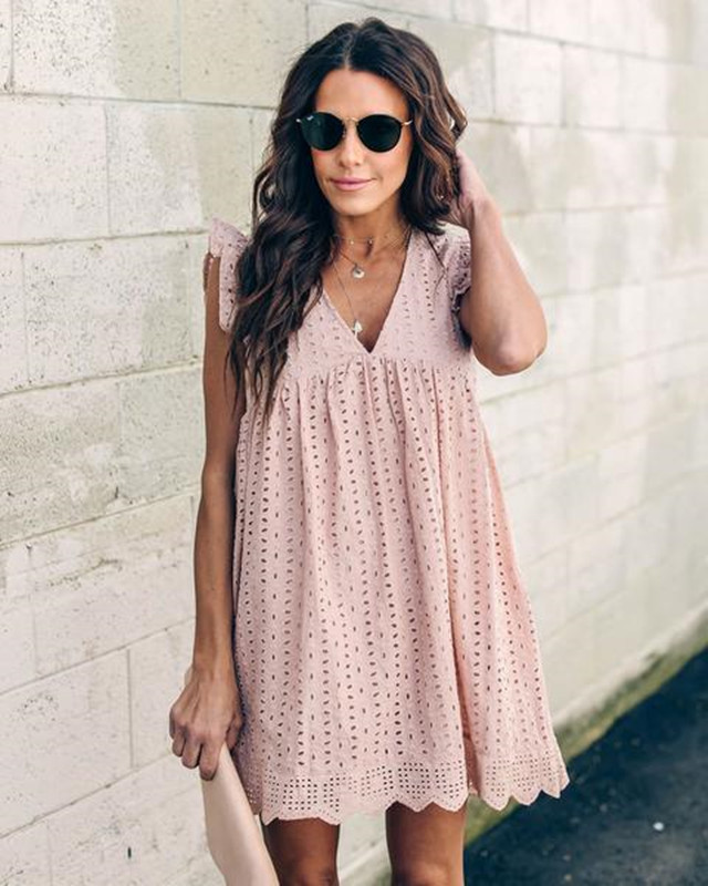 Lace jacquard cutout V-neck dress