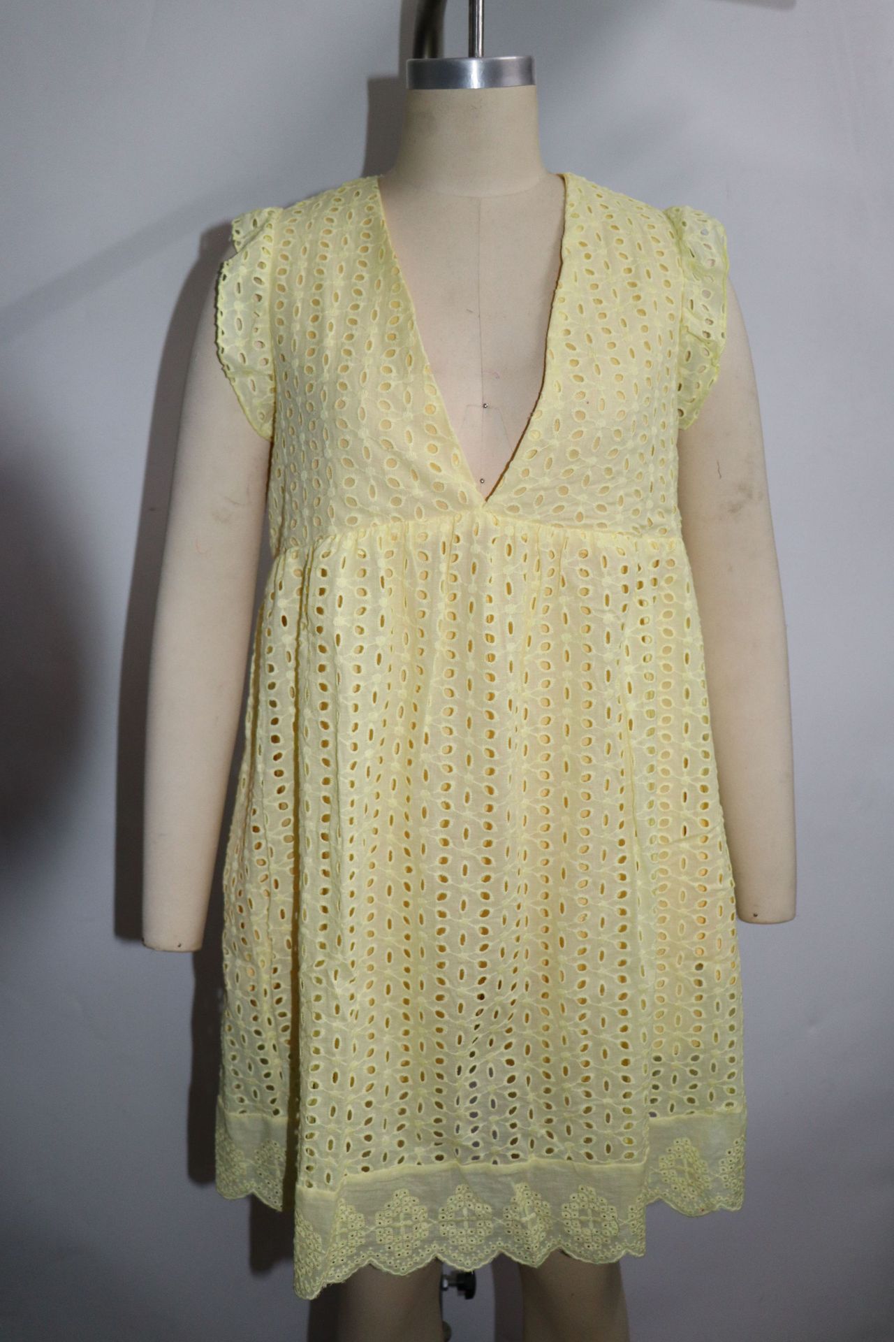 Lace jacquard cutout V-neck dress
