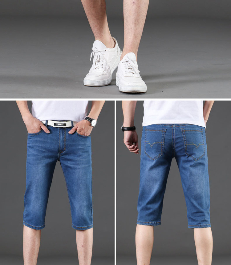 Men’s denim shorts Men’s cropped pants loose straight mid-leg trousers