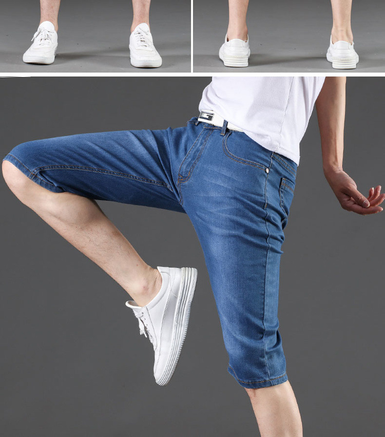 Men’s denim shorts Men’s cropped pants loose straight mid-leg trousers