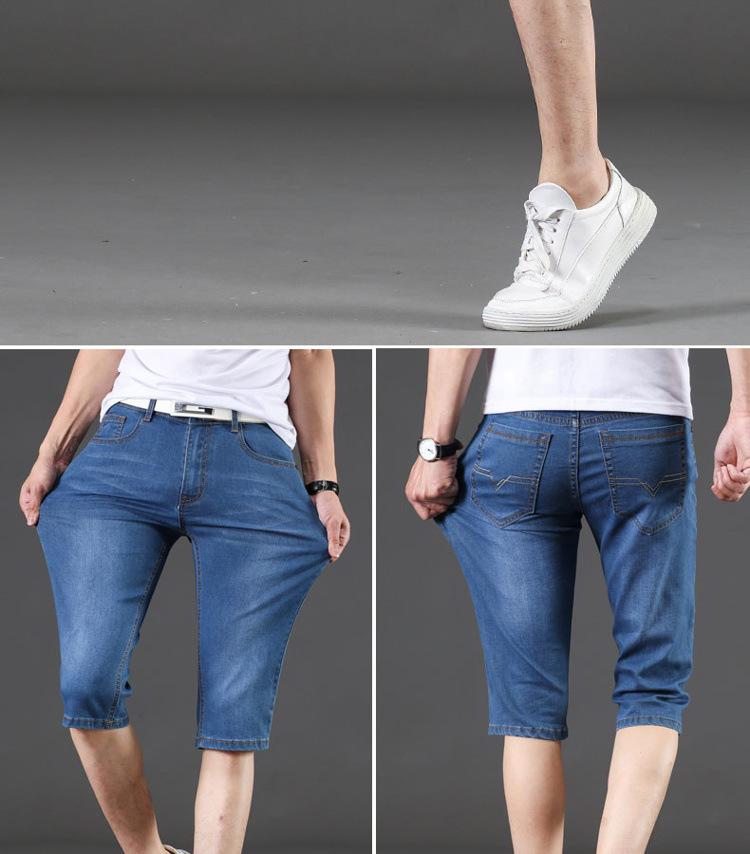 Men’s denim shorts Men’s cropped pants loose straight mid-leg trousers