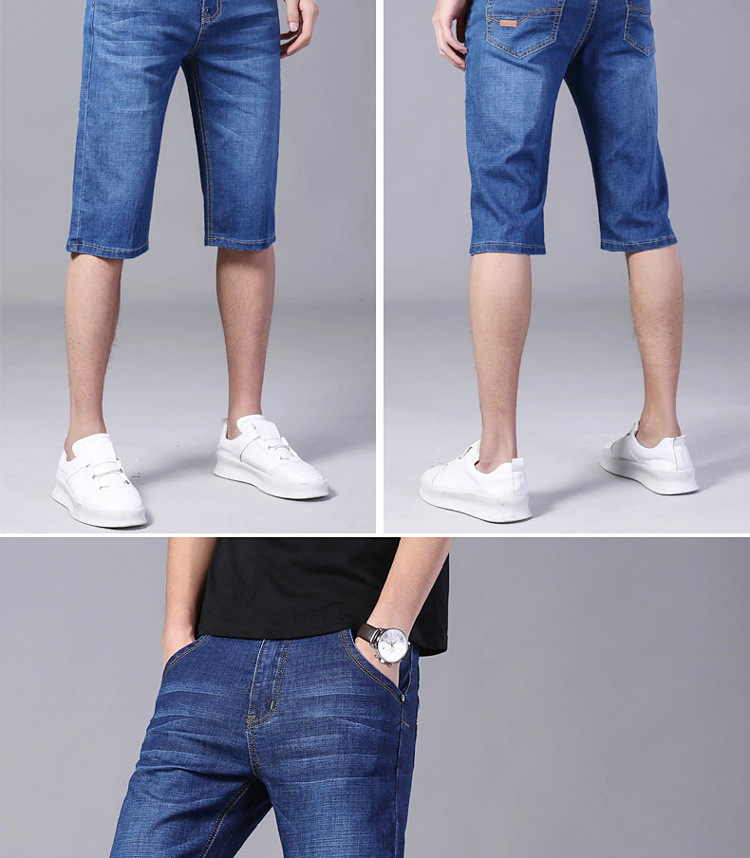 Men’s denim shorts Men’s cropped pants loose straight mid-leg trousers