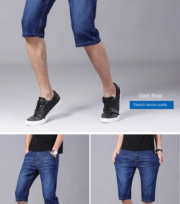 Men’s denim shorts Men’s cropped pants loose straight mid-leg trousers