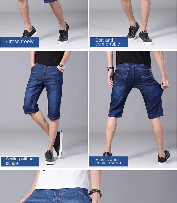 Men’s denim shorts Men’s cropped pants loose straight mid-leg trousers