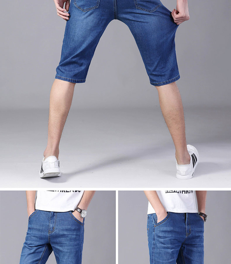 Men’s denim shorts Men’s cropped pants loose straight mid-leg trousers