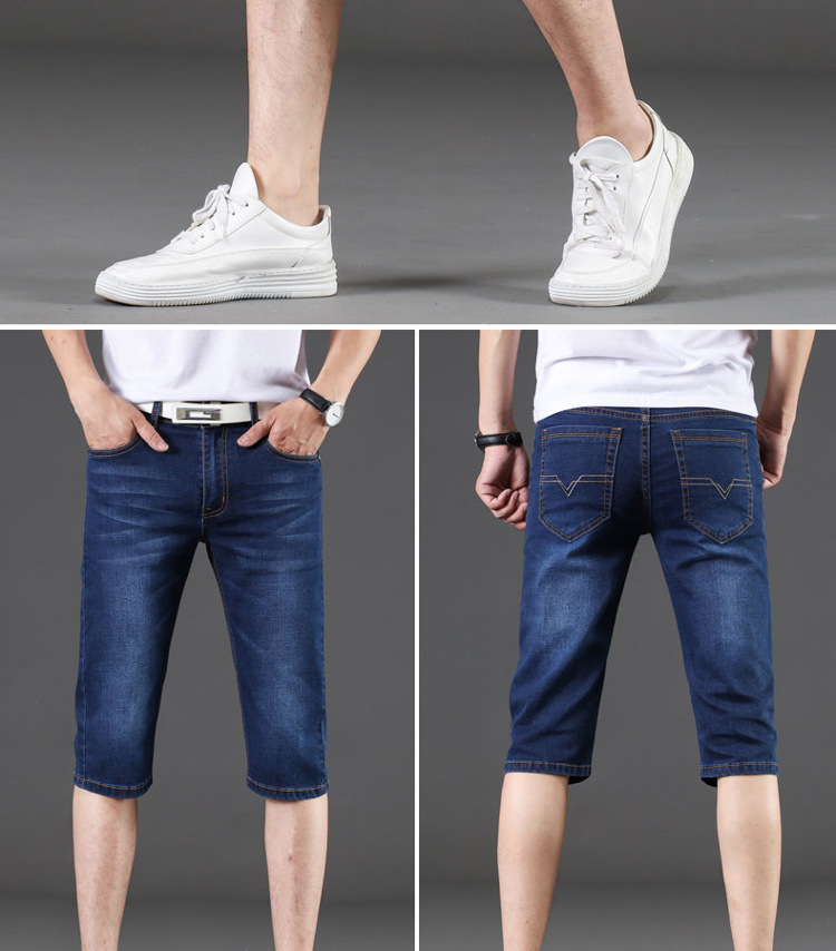 Men’s denim shorts Men’s cropped pants loose straight mid-leg trousers