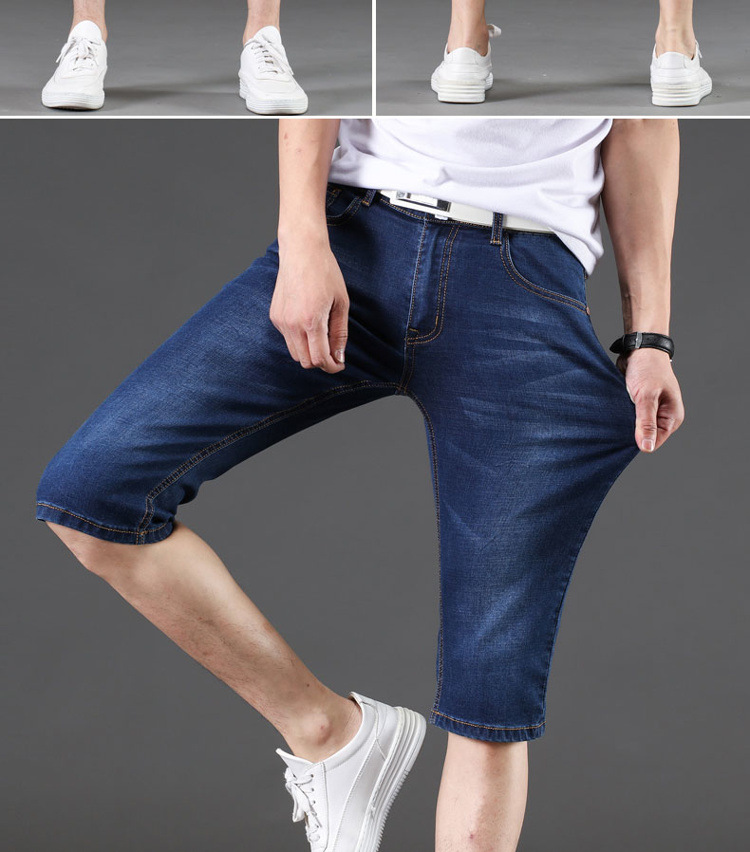 Men’s denim shorts Men’s cropped pants loose straight mid-leg trousers