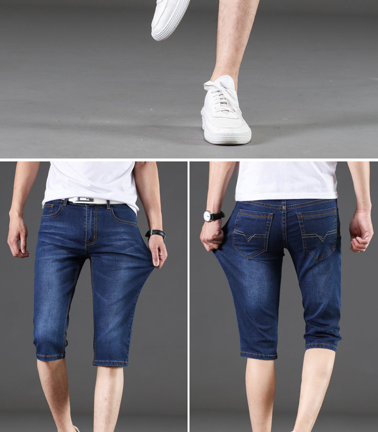 Men’s denim shorts Men’s cropped pants loose straight mid-leg trousers